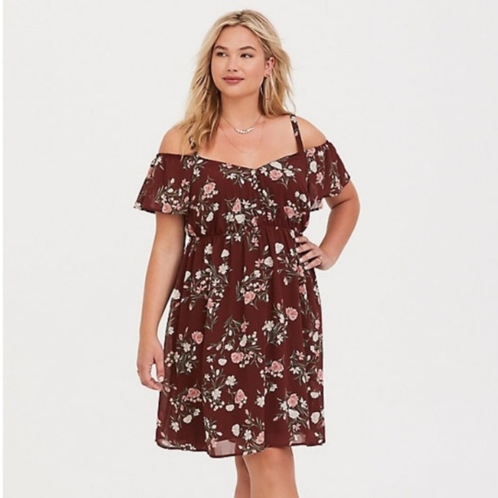 NWT Torrid 4 brown floral coldshoulder dress